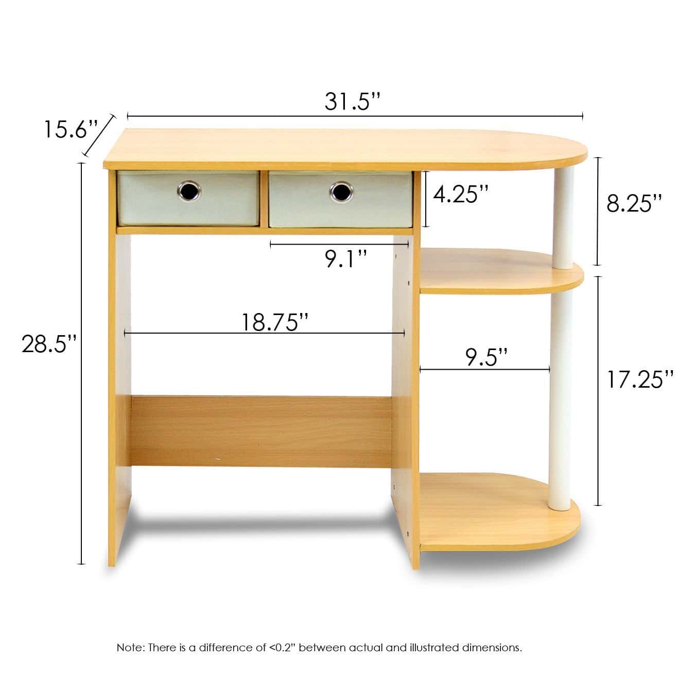 Compact Home Office Desk with Printer Shelf in Beech Ivory 2 Compact Home Office Desk with Printer Shelf in Beech Ivory - Image 2