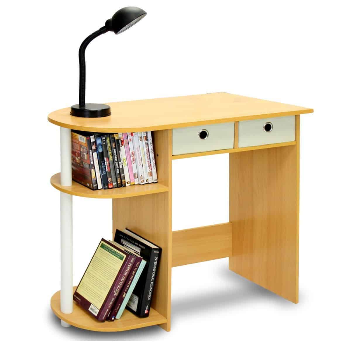 Compact Home Office Desk with Printer Shelf in Beech Ivory 3 Compact Home Office Desk with Printer Shelf in Beech Ivory - Image 3