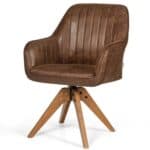 Faux Leather Swivel Accent Chair with Wooden Legs Brown 6 Faux Leather Swivel Accent Chair with Wooden Legs Brown