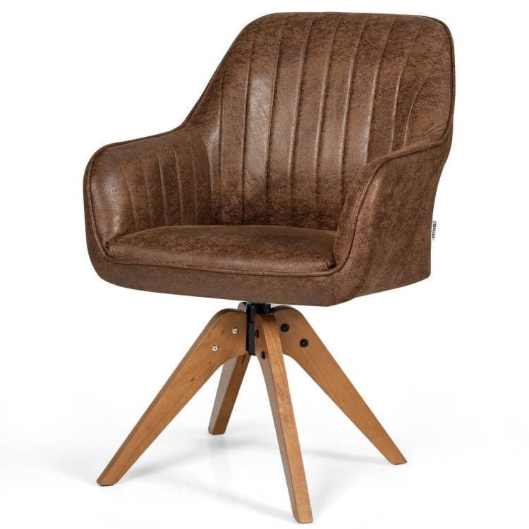 Faux Leather Swivel Accent Chair with Wooden Legs Brown 1 Faux Leather Swivel Accent Chair with Wooden Legs Brown