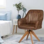Faux Leather Swivel Accent Chair with Wooden Legs Brown 8 Faux Leather Swivel Accent Chair with Wooden Legs Brown