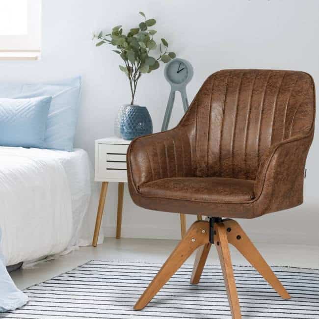 Faux Leather Swivel Accent Chair with Wooden Legs Brown 3 Faux Leather Swivel Accent Chair with Wooden Legs Brown - Image 3