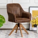 Faux Leather Swivel Accent Chair with Wooden Legs Brown 9 Faux Leather Swivel Accent Chair with Wooden Legs Brown