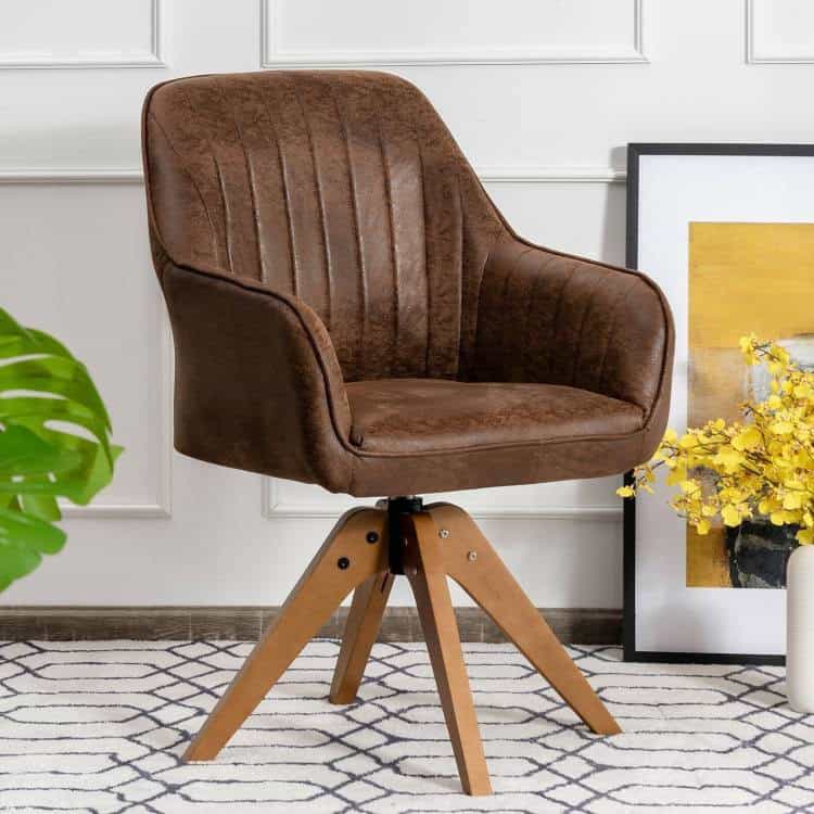 Faux Leather Swivel Accent Chair with Wooden Legs Brown 4 Faux Leather Swivel Accent Chair with Wooden Legs Brown - Image 4