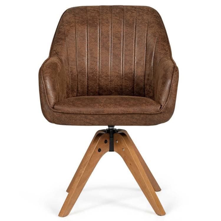 Faux Leather Swivel Accent Chair with Wooden Legs Brown 5 Faux Leather Swivel Accent Chair with Wooden Legs Brown - Image 5
