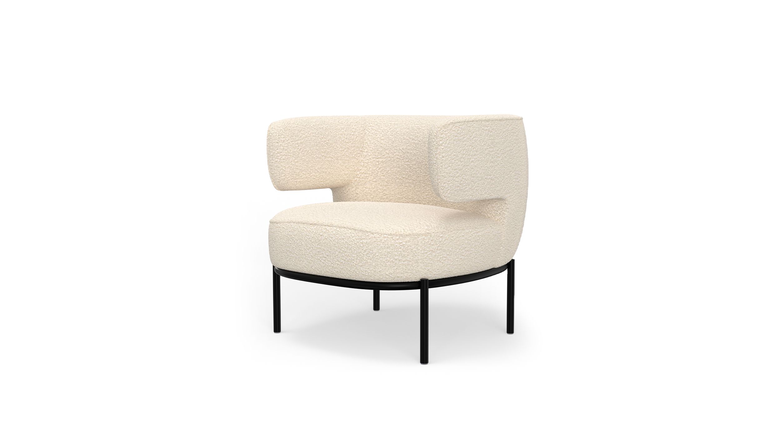FINN Cream Boucle Lounge Chair Black Steel Base 1 FINN Cream Boucle Lounge Chair Black Steel Base
