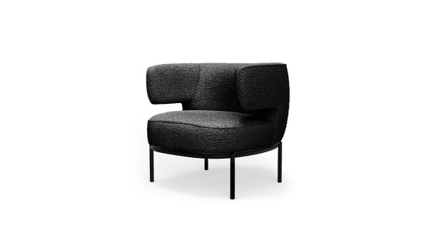 FINN Licorice Boucle Lounge Chair Black Powder Coated Base