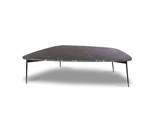 FLINT Large Black Marquina Marble Coffee Table with Metal Legs