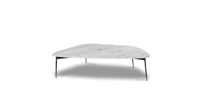 FLINT Large Grey Sandstone Marble Coffee Table Black Legs