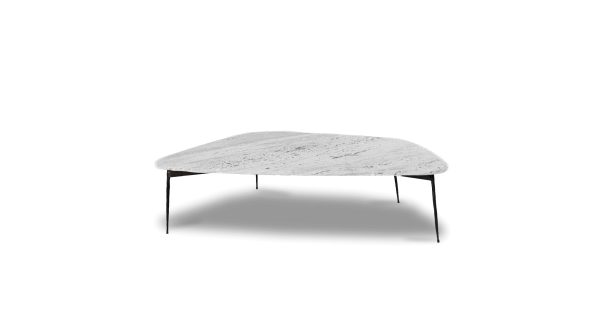 FLINT Large Grey Sandstone Marble Coffee Table Black Legs