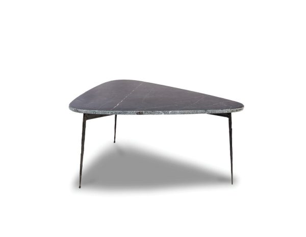 FLINT Small Black Marble Coffee Table with Hammered Edge