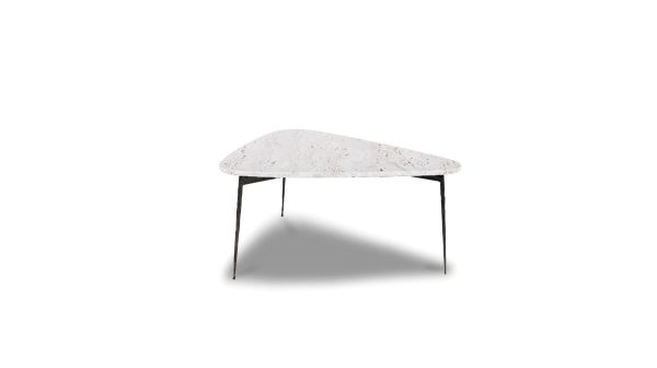 FLINT Small White Marble Coffee Table with Black Metal Legs