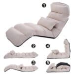 Convertible Beige Faux Suede Sofa Bed with Adjustable Backrest