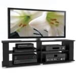 Modern Black TV Stand with Adjustable Shelves Fits 68-inch TVs