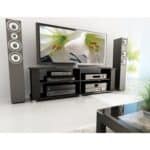 Modern Black TV Stand with Adjustable Shelves Fits 68-inch TVs