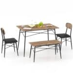 Rustic 4-Piece Dining Set with Table Chairs and Bench (Set of 4)