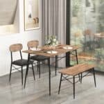 Rustic 4-Piece Dining Set with Table Chairs and Bench (Set of 4)