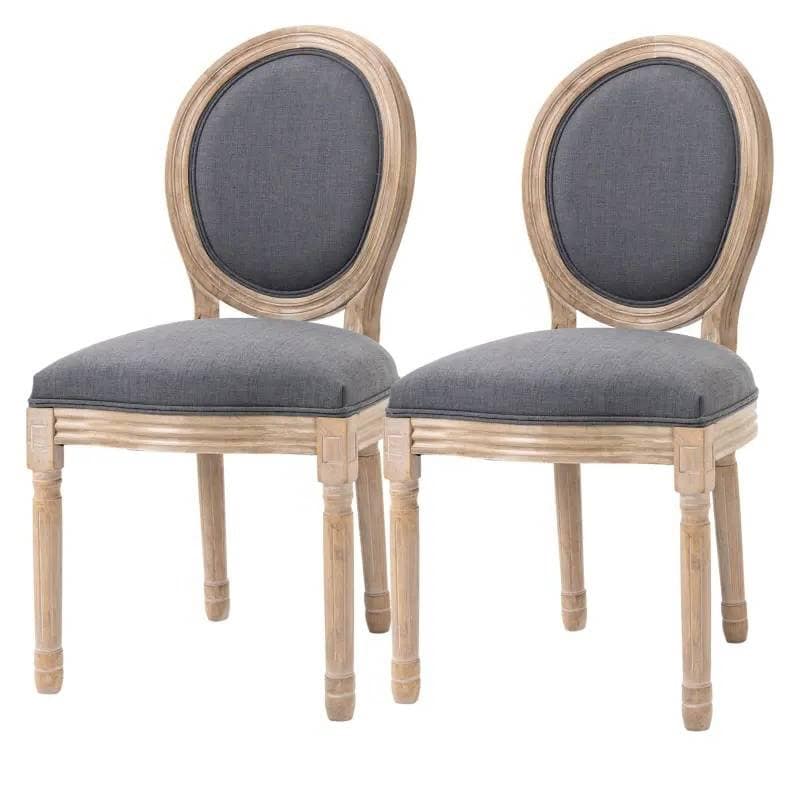 Vintage Upholstered Armless Dining Chairs Curved Back Grey Wash (Set of 2) 1 Vintage Upholstered Armless Dining Chairs Curved Back Grey Wash (Set of 2)