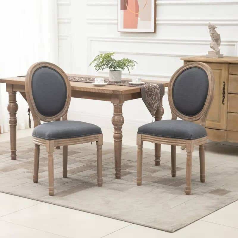 Vintage Upholstered Armless Dining Chairs Curved Back Grey Wash (Set of 2) 2 Vintage Upholstered Armless Dining Chairs Curved Back Grey Wash (Set of 2) - Image 2