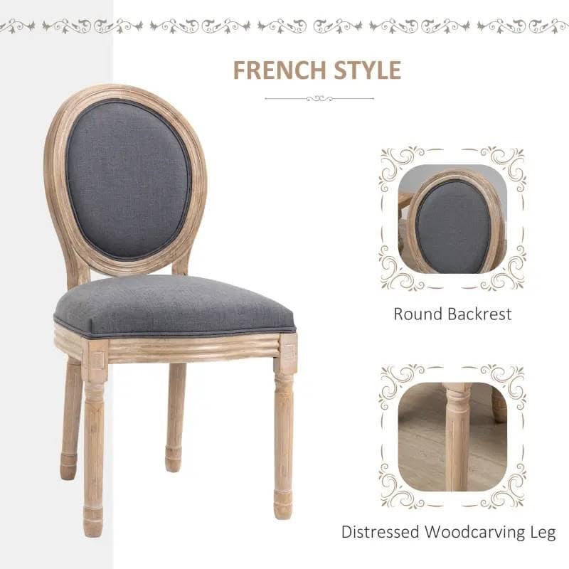 Vintage Upholstered Armless Dining Chairs Curved Back Grey Wash (Set of 2) 3 Vintage Upholstered Armless Dining Chairs Curved Back Grey Wash (Set of 2) - Image 3