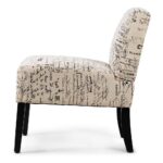 Modern Off-White French Script Accent Chair with Black Legs 4 Modern Off-White French Script Accent Chair with Black Legs