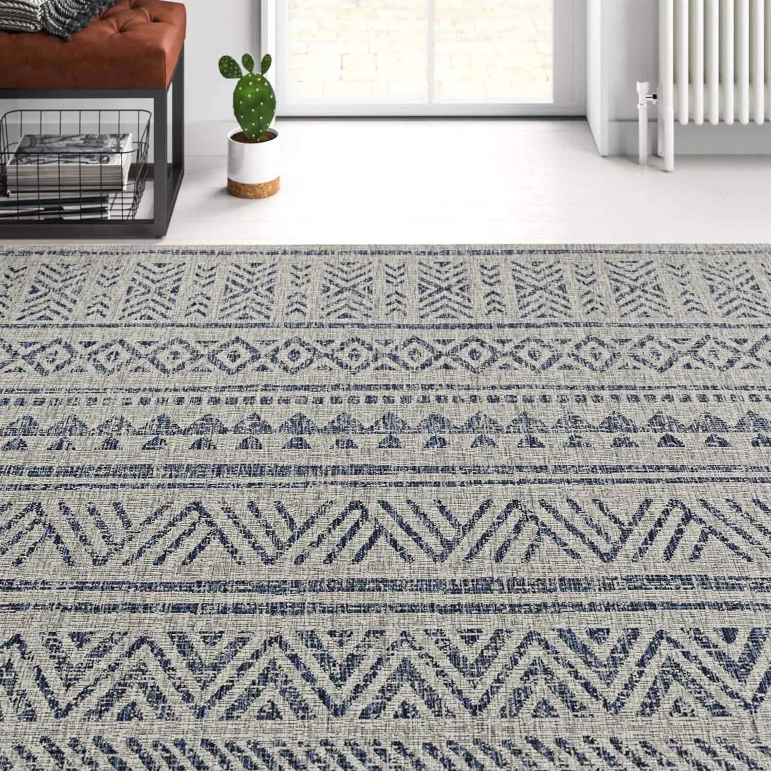 Blue Grey Chevron Boho Indoor Outdoor Rug 4 ft. x 6 ft. 2 Blue Grey Chevron Boho Indoor Outdoor Rug 4 ft. x 6 ft. - Image 2