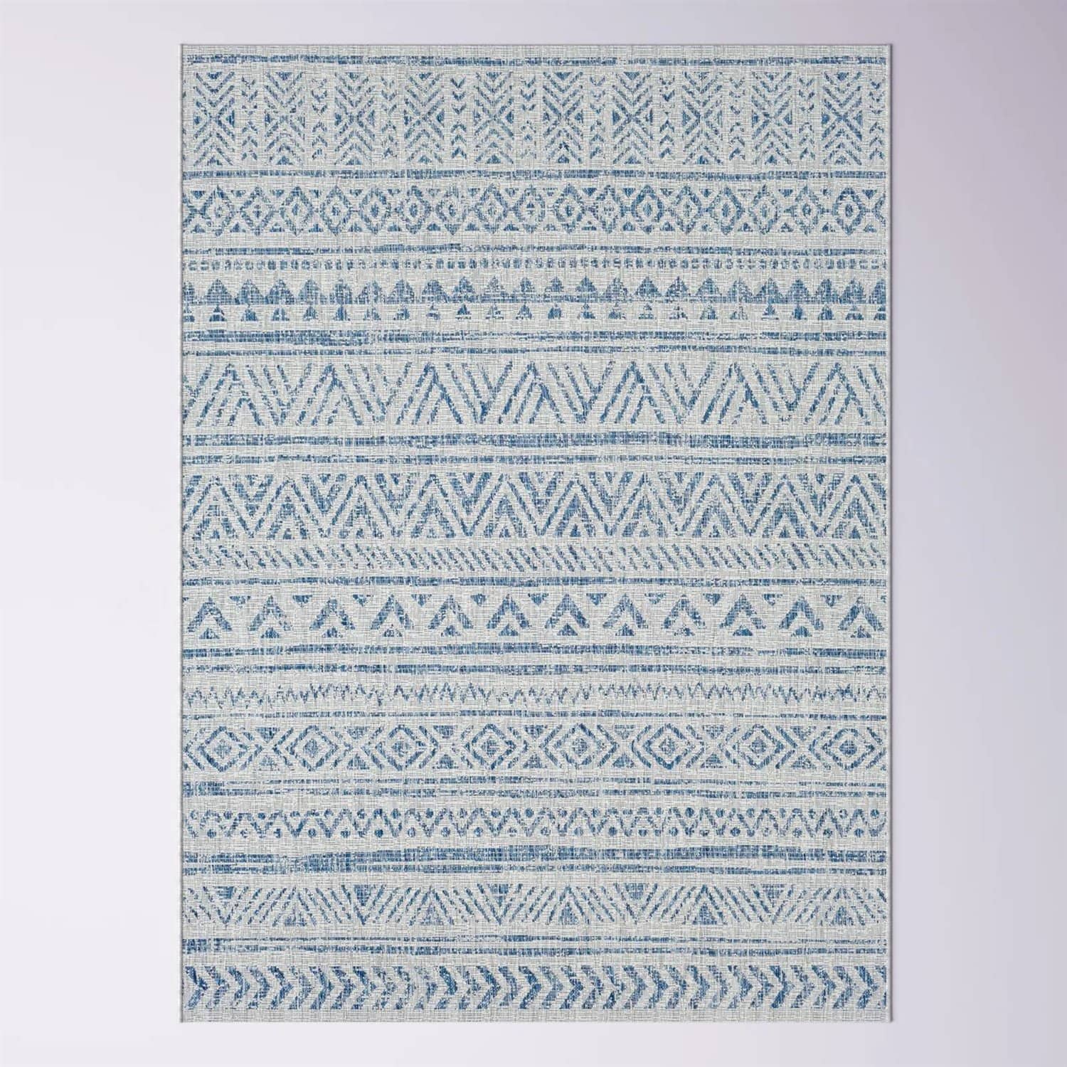 Blue Grey Chevron Boho Indoor Outdoor Rug 4 ft. x 6 ft. 5 Blue Grey Chevron Boho Indoor Outdoor Rug 4 ft. x 6 ft. - Image 5