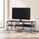 55-Inch Industrial Metal Wood TV Stand Fits Up to 65-Inch