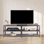 55-Inch Industrial Metal Wood TV Stand Fits Up to 65-Inch