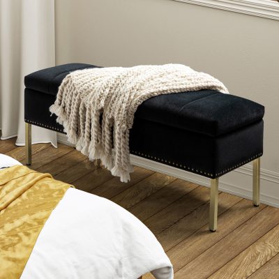 Fabio Black Velvet Tufted Flip Top Storage Bench