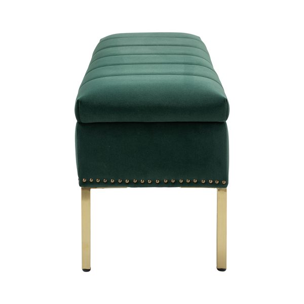 Fabio Green Velvet Tufted Nailhead Trim Flip Top Storage Bench 3