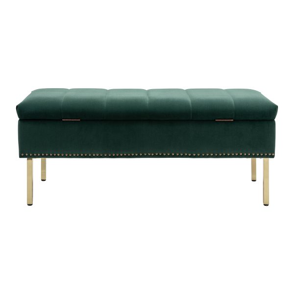 Fabio Green Velvet Tufted Nailhead Trim Flip Top Storage Bench 4