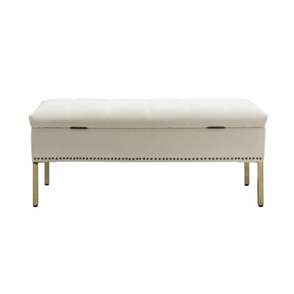 Fabio Ivory Velvet Tufted Flip Top Storage Bench 4
