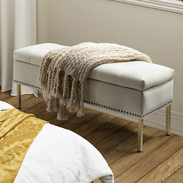 Fabio Ivory Velvet Tufted Flip Top Storage Bench