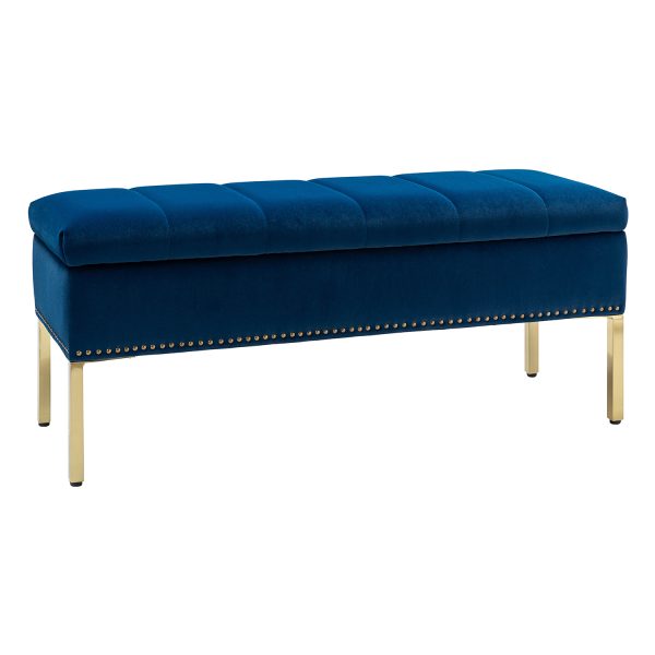 Fabio Navy Velvet Nailhead Trim Flip Top Storage Bench 1