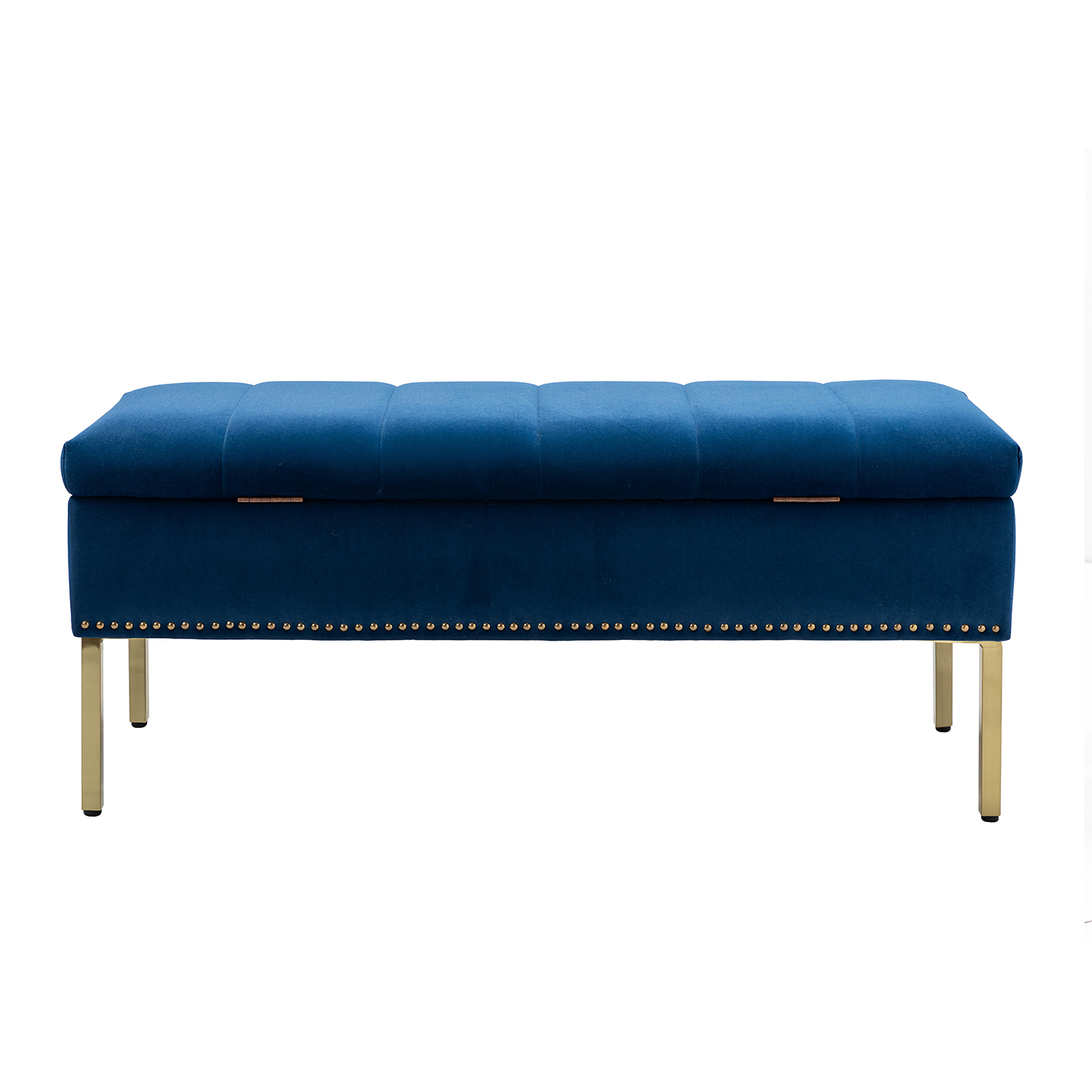 Fabio Navy Velvet Nailhead Trim Flip Top Storage Bench 5 Fabio Navy Velvet Nailhead Trim Flip Top Storage Bench - Image 5