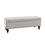 Fabius Ivory Button-Tufted Storage Bench with Copper Nailheads