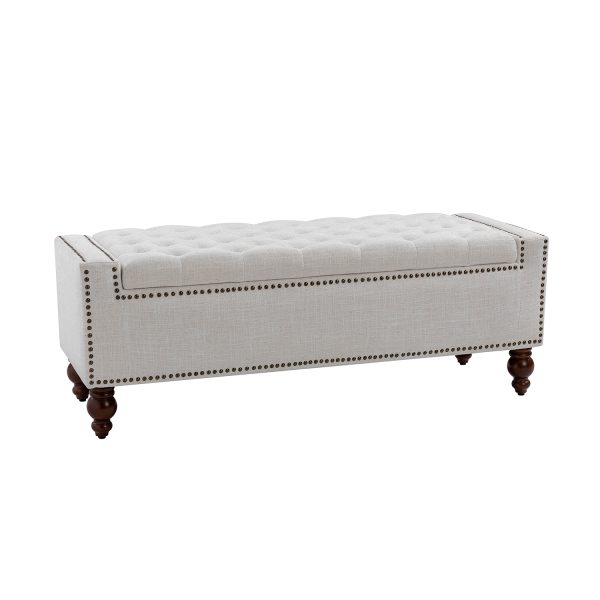 Fabius Ivory Button Tufted Storage Bench with Copper Nailheads 1
