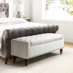 Fabius Ivory Button-Tufted Storage Bench with Copper Nailheads