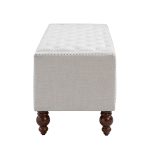 Fabius Ivory Button-Tufted Storage Bench with Copper Nailheads