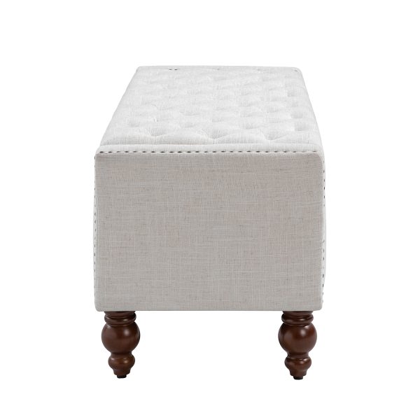 Fabius Ivory Button Tufted Storage Bench with Copper Nailheads 2