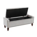 Fabius Ivory Button-Tufted Storage Bench with Copper Nailheads