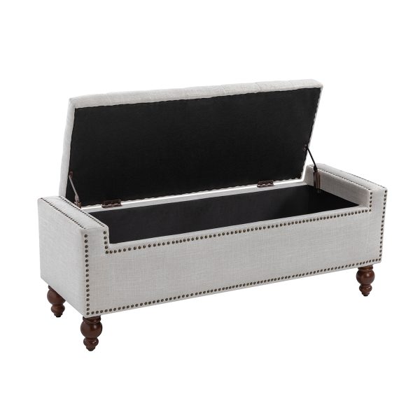 Fabius Ivory Button Tufted Storage Bench with Copper Nailheads 3