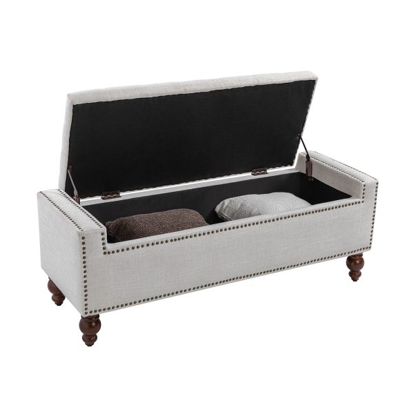 Fabius Ivory Button Tufted Storage Bench with Copper Nailheads 4