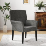 Modern Upholstered Guest Chair with Armrests and Rubber Wood Legs