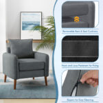 Gray Mid-Century Modern Upholstered Sofa Chair with Removable Cushions 14 Gray Mid-Century Modern Upholstered Sofa Chair with Removable Cushions