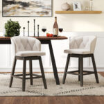 Swivel Upholstered Counter Height Bar Stools with Footrest (Set of 2)