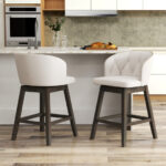 Swivel Upholstered Counter Height Bar Stools with Footrest (Set of 2)