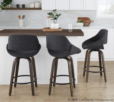 Fabrico 26-Inch Charcoal Mid-Century Modern Swivel Counter Stools (Set of 2)