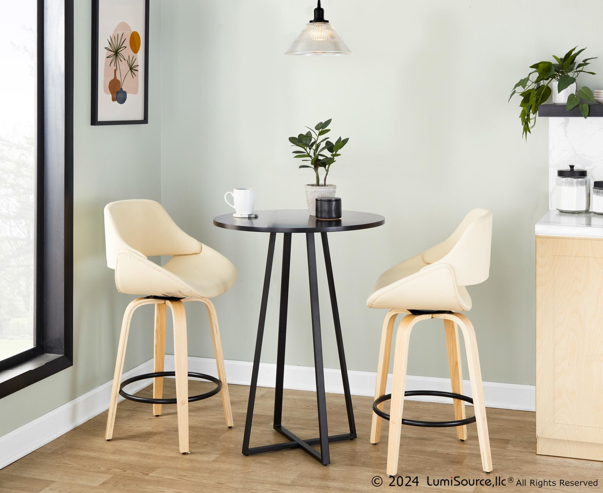 Fabrico 26-Inch Cream Contemporary Swivel Counter Stools (Set of 2) 2 Fabrico 26-Inch Cream Contemporary Swivel Counter Stools (Set of 2) - Image 2